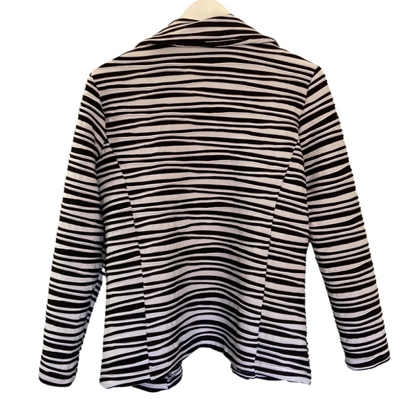 Kasper Ribbed Stretch Open Front Blazer Jacket Black White Zebra Striped PL - Picture 3 of 10